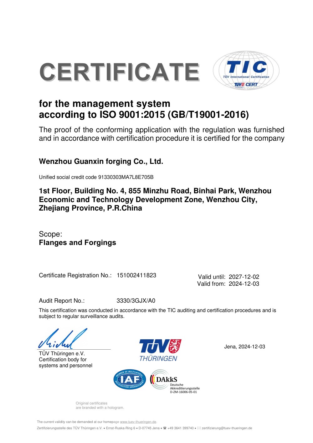 ISO 9001 Certificate
